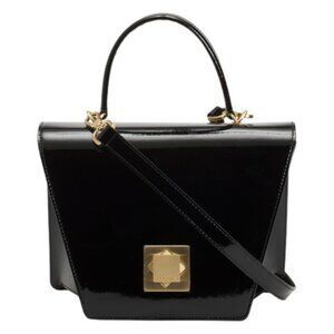 ARCADIA Made In Italy Patent Leather Asymmetrical Geometric Satchel